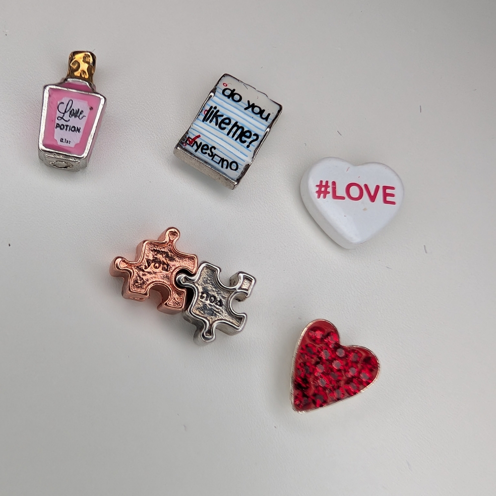 Origami Owl Charm Set-You/Me Puzzle, Red Heart, #Love, Love Potion, Love Note